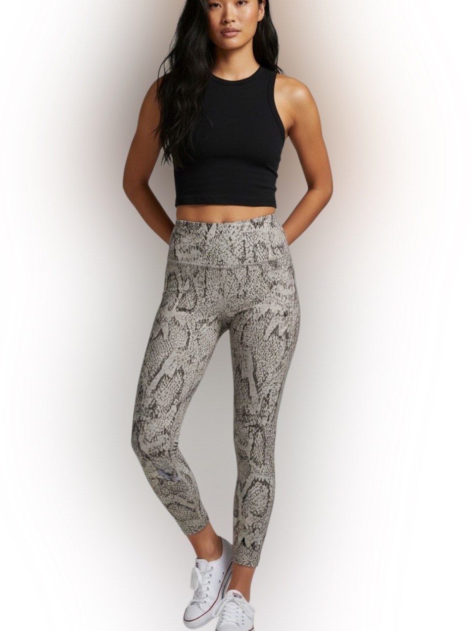 Beyond Yoga Snake Print High Waisted Midi Leggings Taupe Pink Medium